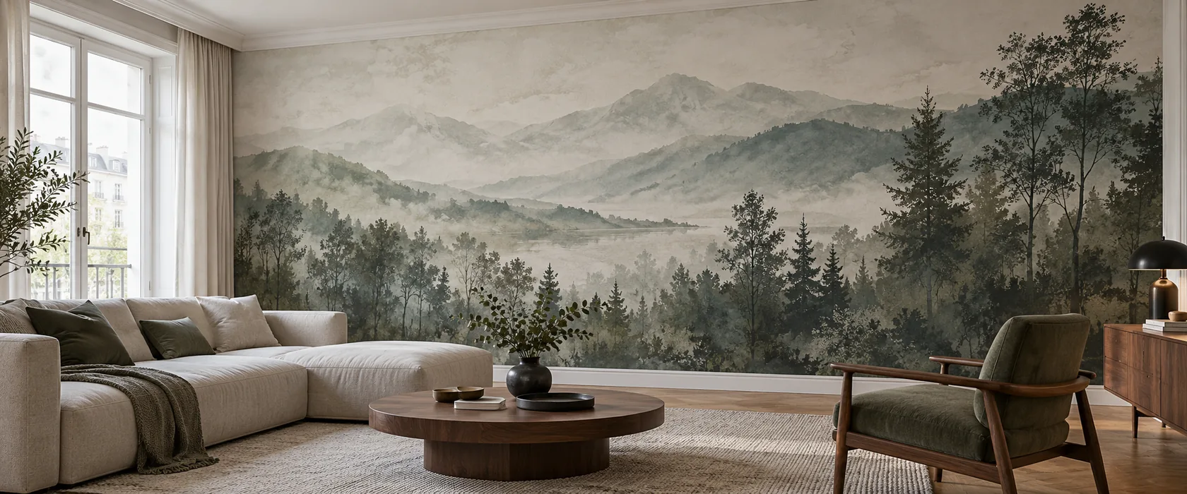 Illustration d’inspiration : papier peint panoramique à paysage de montagnes